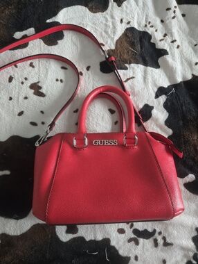 GUESS Red Saffiano Satchel with Removable Crossbody Strap